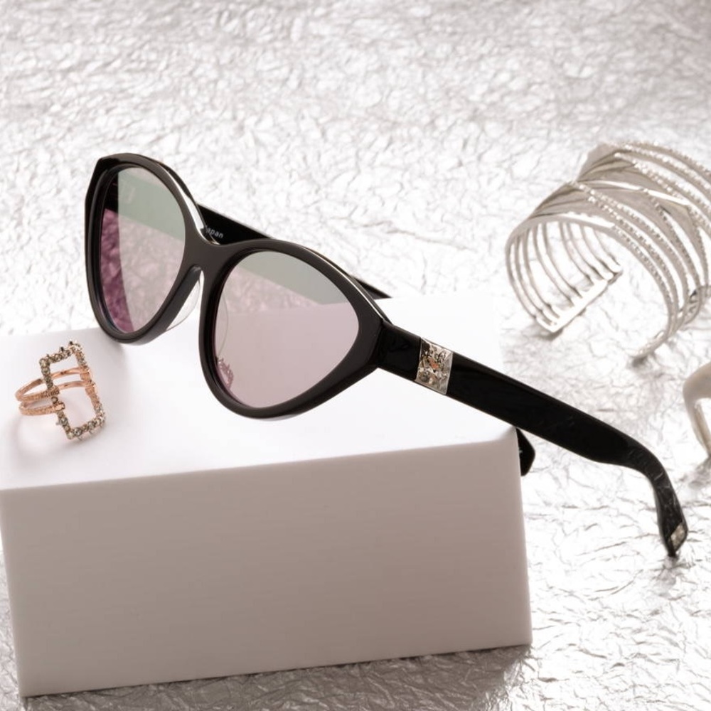 Westward Leaning Black Sunglasses with Pink Tint Lenses